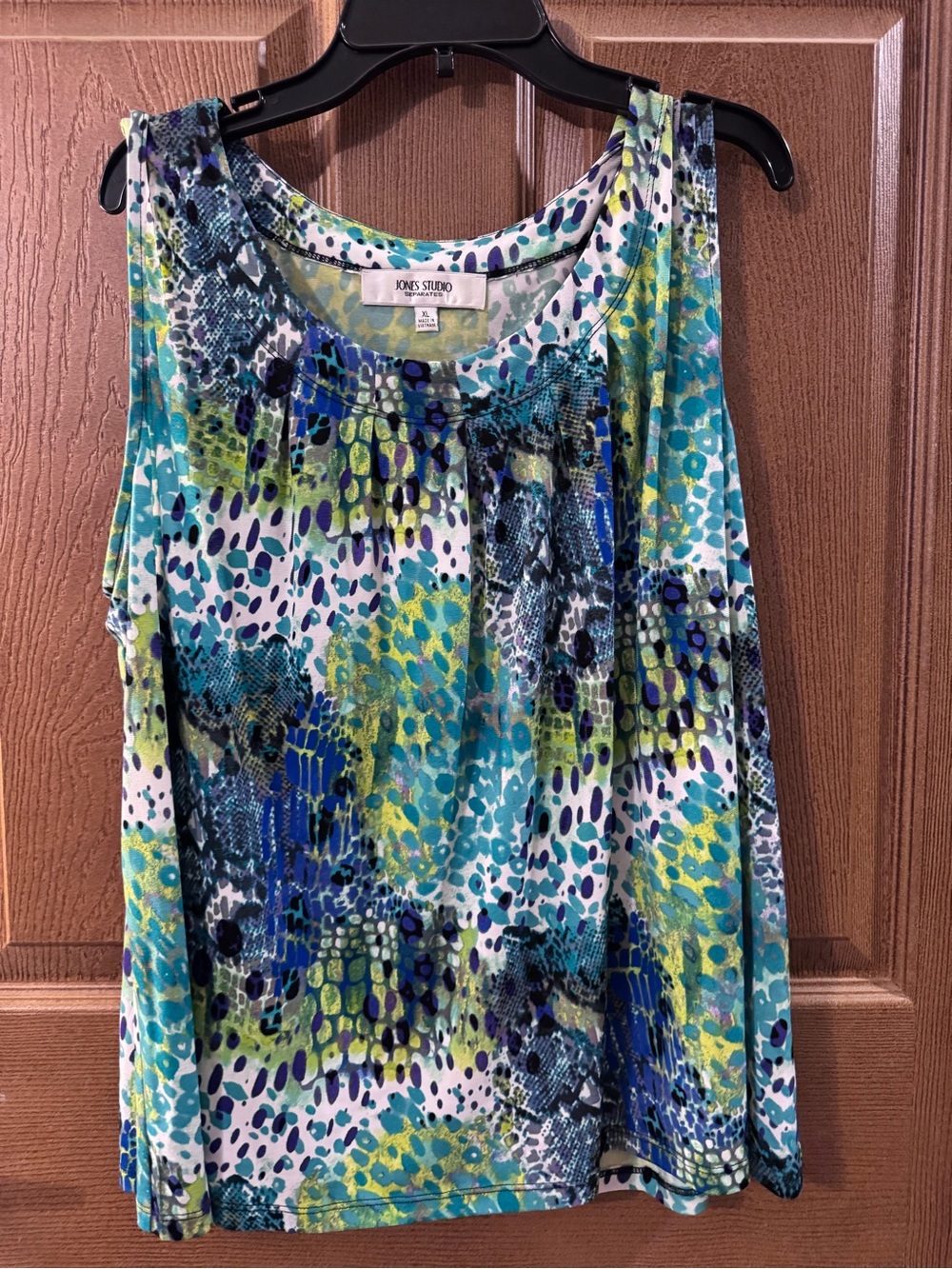Jones Studio Blue Green Aqua Multi-Print Sleeveless Blouse Size XL